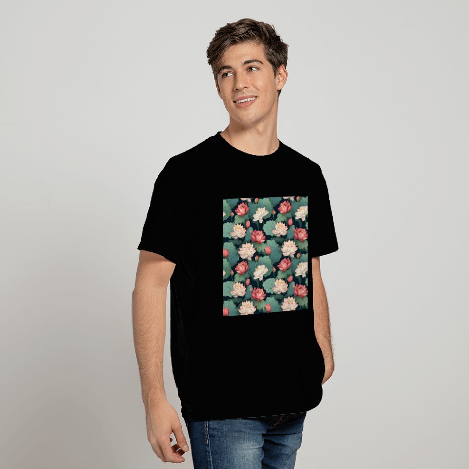 Serenity Blooms: Timeless Lotus Pattern T Shirts