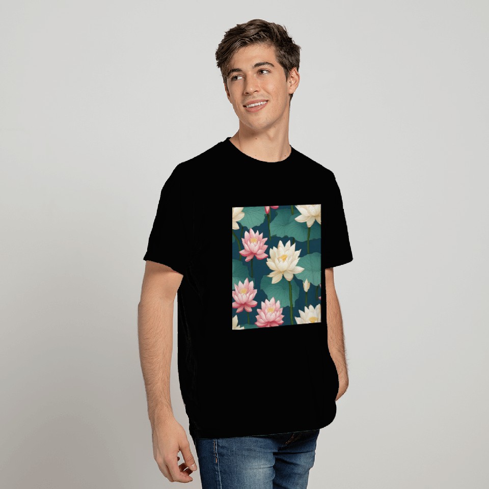 Serenity Blooms: Timeless Lotus Pattern T Shirts