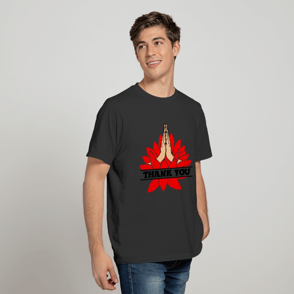 Namaste two hands from red lotus with black text T Shirts
