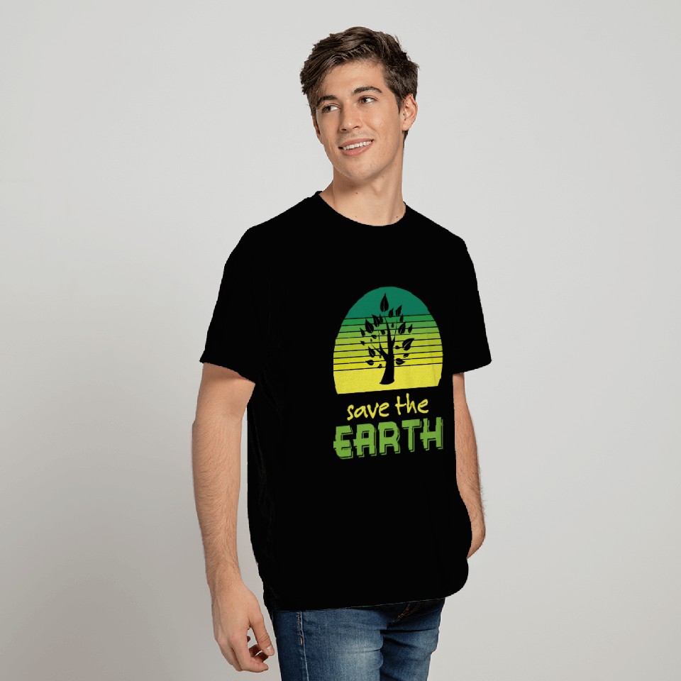 Save The Earth Retro Sunset Green T Shirts