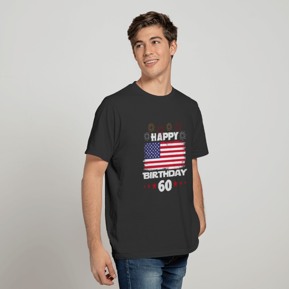 Happy Birthday 60 American Flag Firework Stars T Shirts