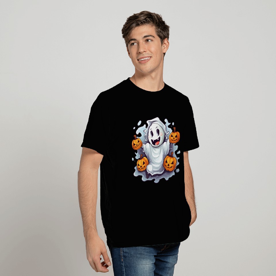Funny Halloween Ghost With Pumpkin Lanterns T Shirts