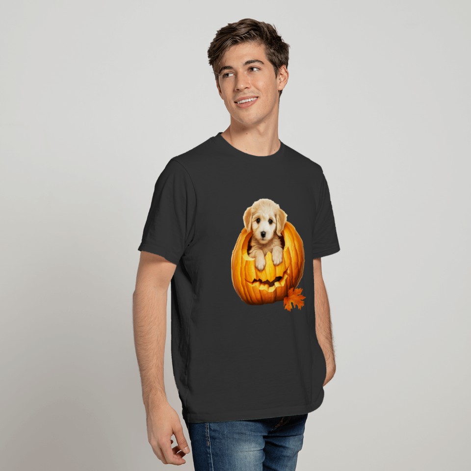 Halloween golden doodle dog pumpkin: funny puppy T Shirts
