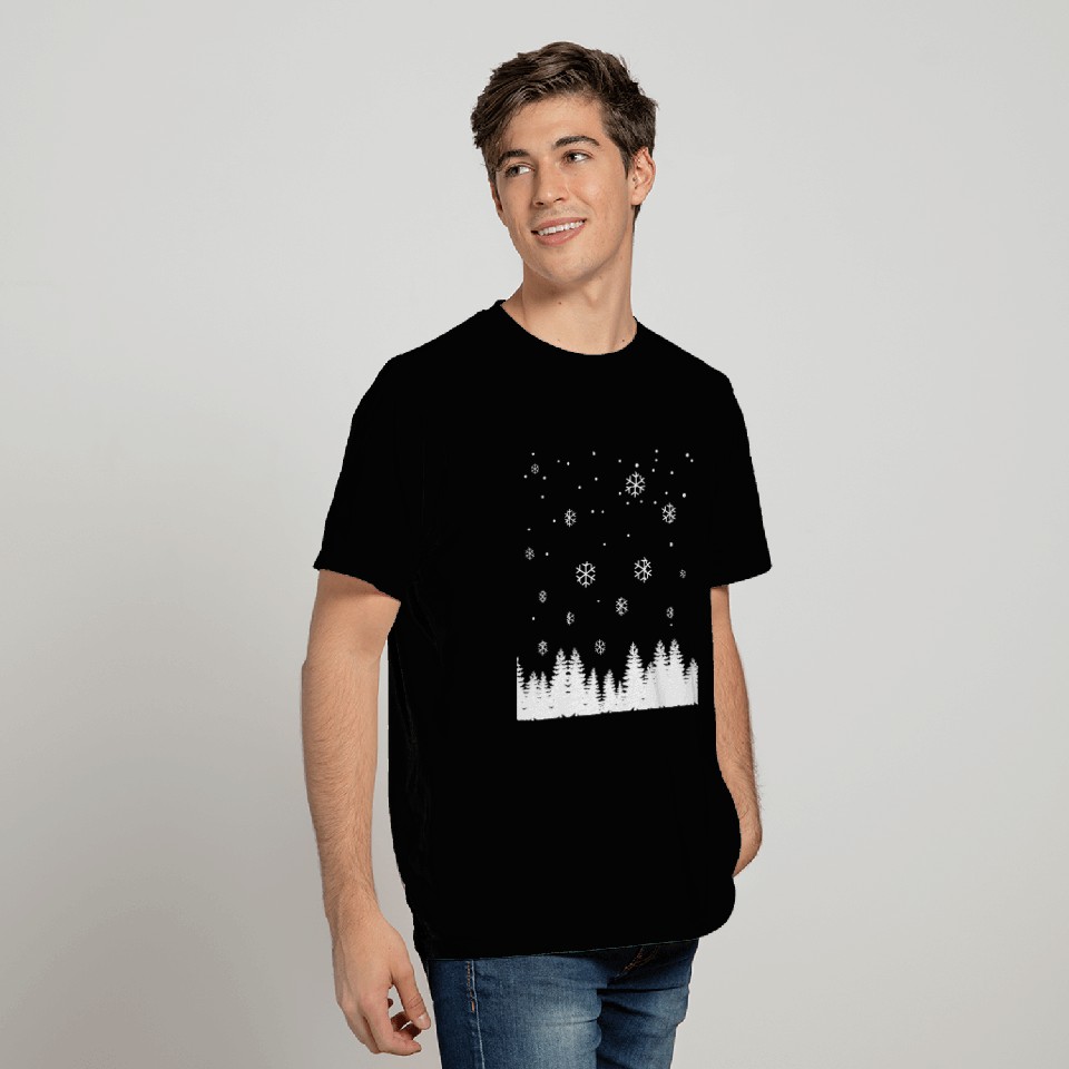 Snowflakes And Pine Trees T Shirts