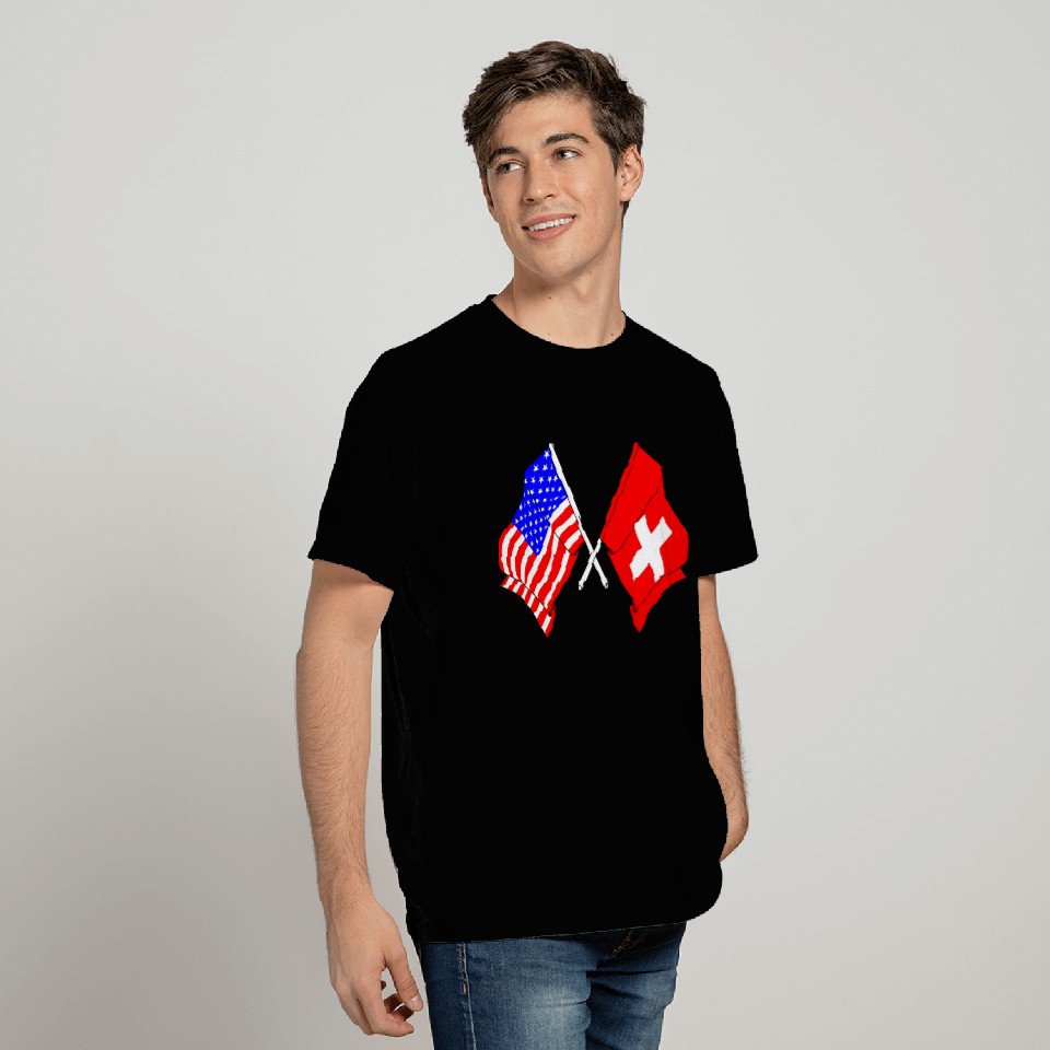 USA flag USA and Switzerland flag T Shirts