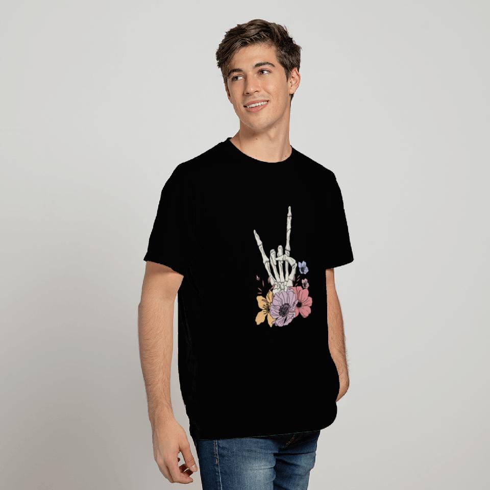 Skeleton Hand Flowers T Shirts