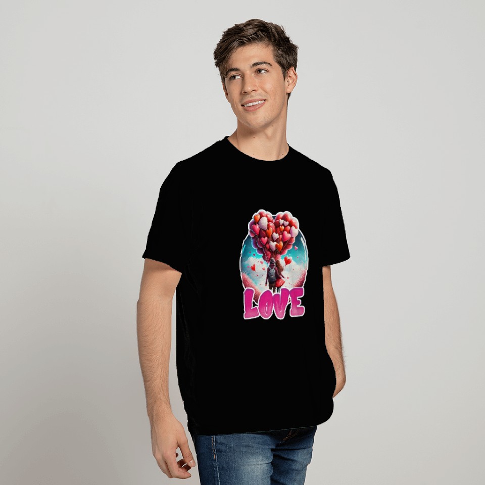 Retro Cute Couples with Heart Balloons T Shirts