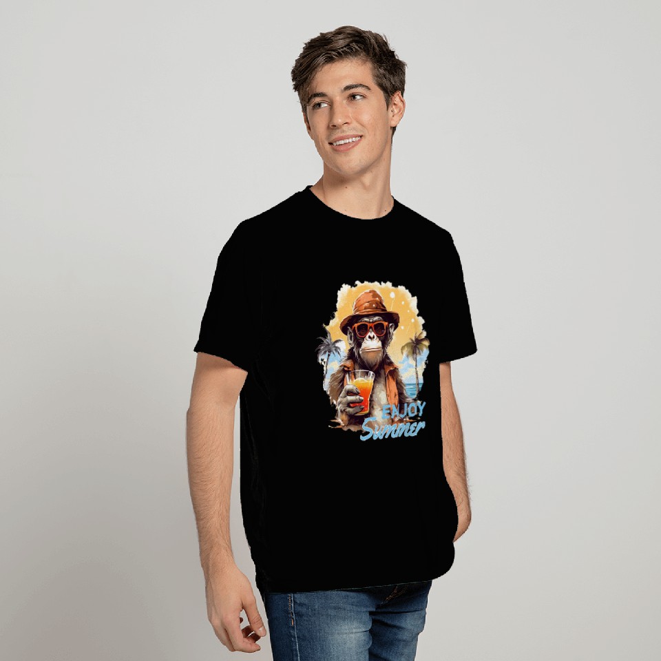 Cool Monkey With Drink Funny Animals Chimpanzee T Shirts