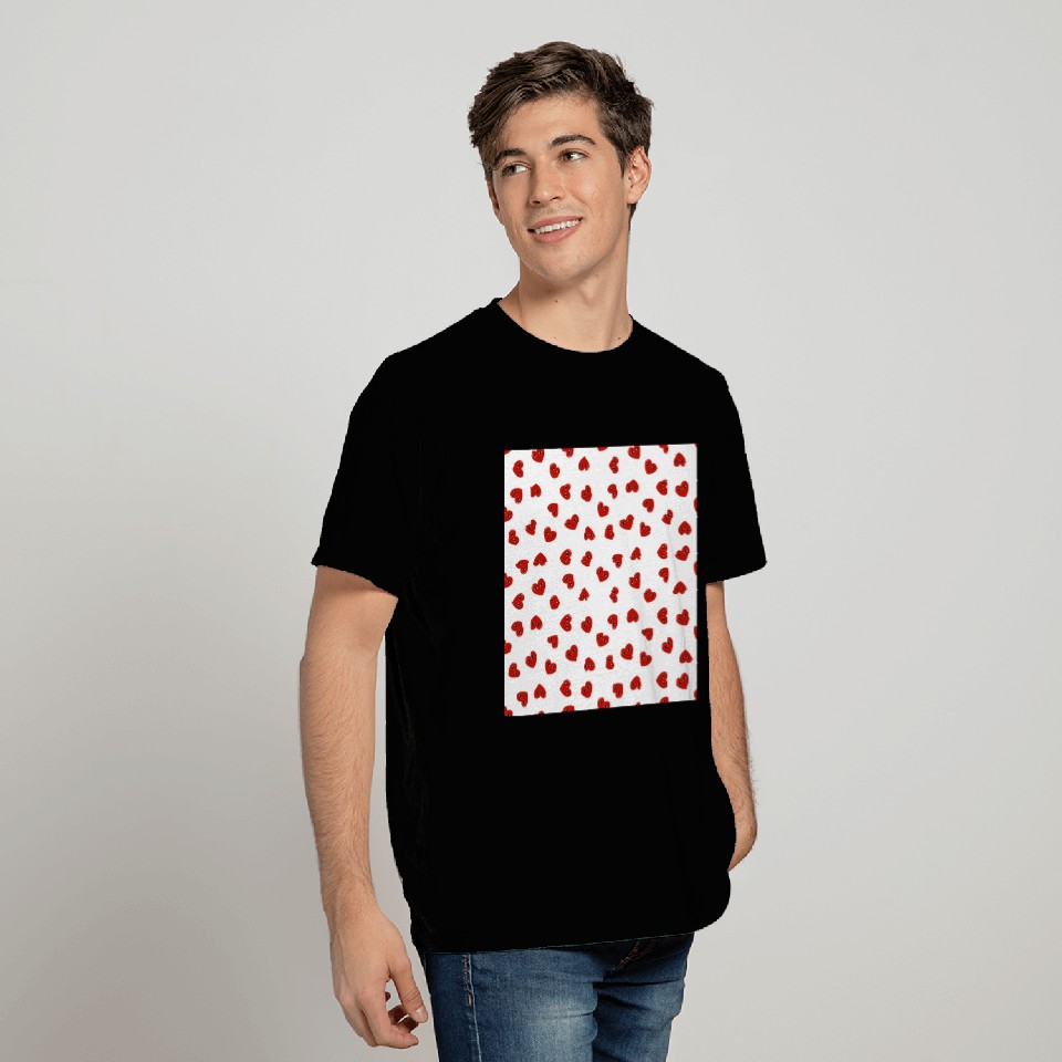 Red White Illustrated Hearts Pattern Valentine Day T Shirts