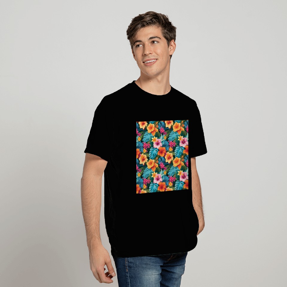 Colorful Tropical Foliage Pattern T Shirts