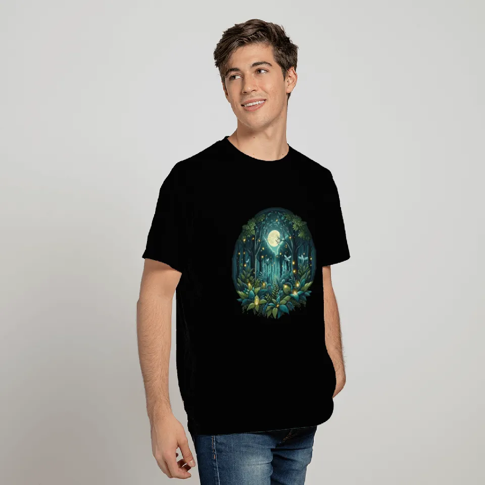 Enchanted Night Forest with Fireflies T Shirts