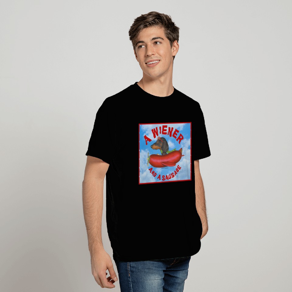 Cute Sausage Dog flying a hot dog plane T Shirts