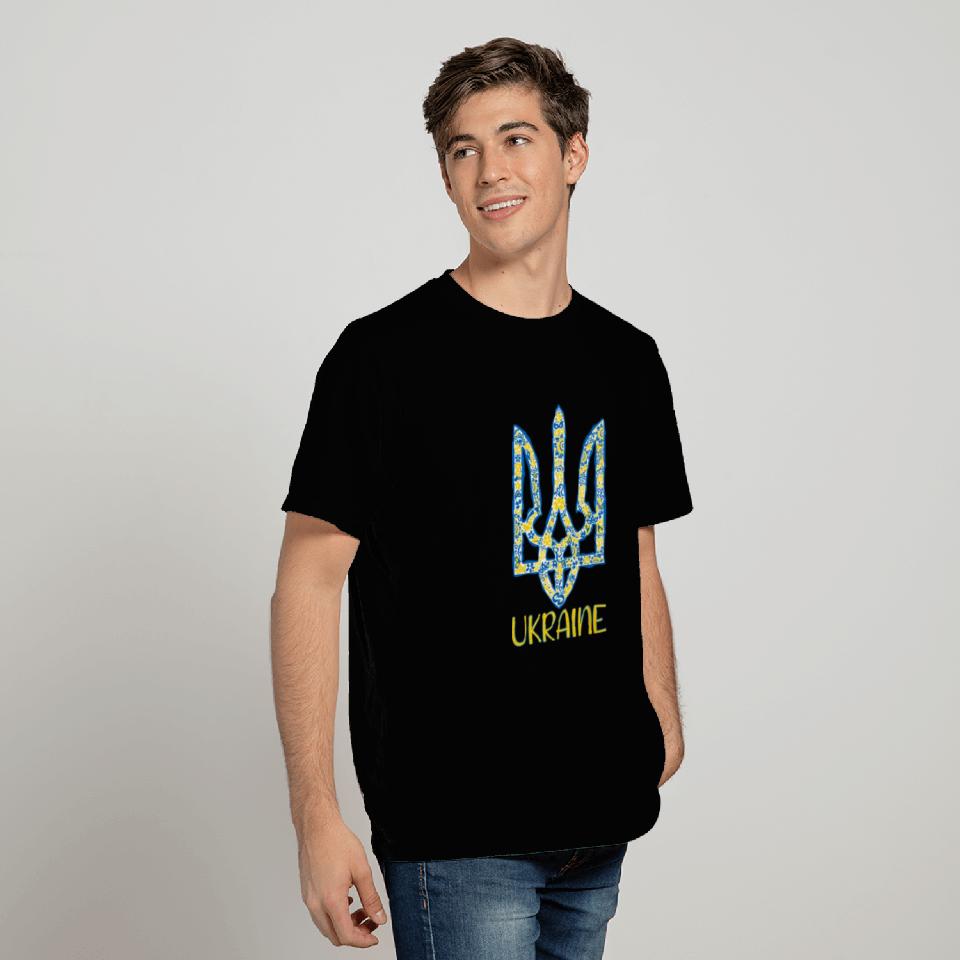 Ukraine trident in Ukrainian flag colors T Shirts