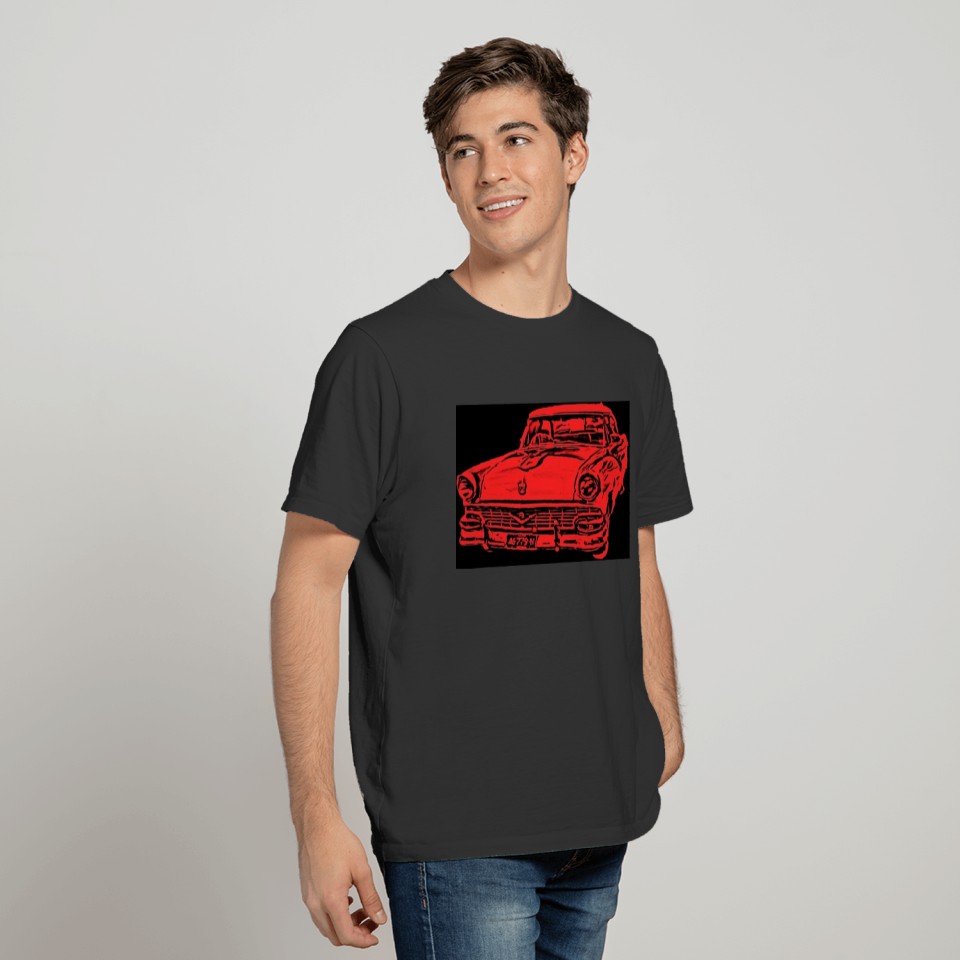 red sketch of Classic American Car T Shirts