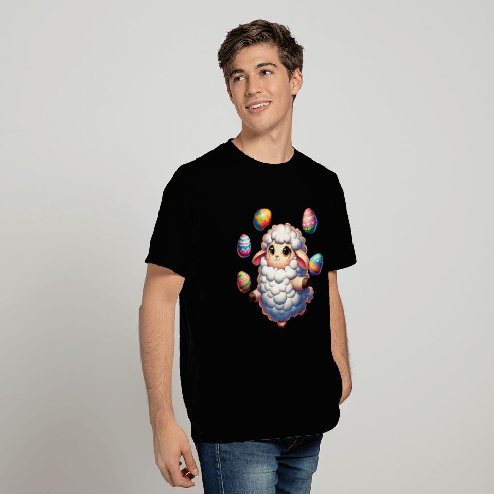 Colorful Easter Egg Juggling Lamb Cartoon T Shirts
