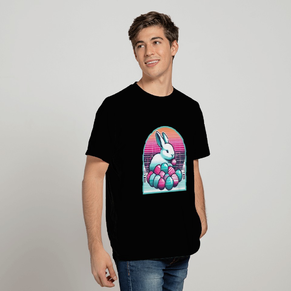 Synthwave Easter Bunny with Eggs T Shirts