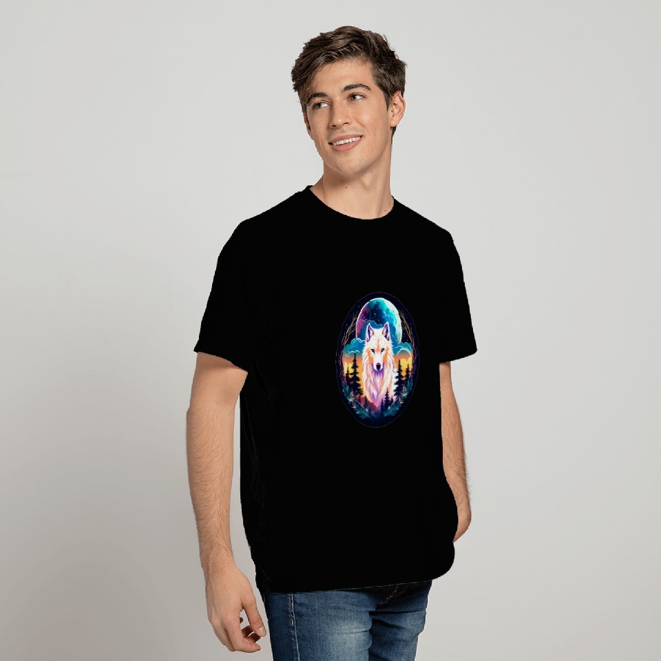 White fantasy wolf T Shirts design logo style
