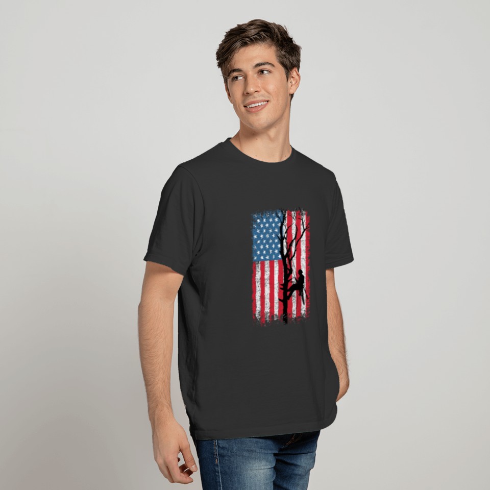 American Flag Arborist Gift For Men Cool Tree Love T Shirts