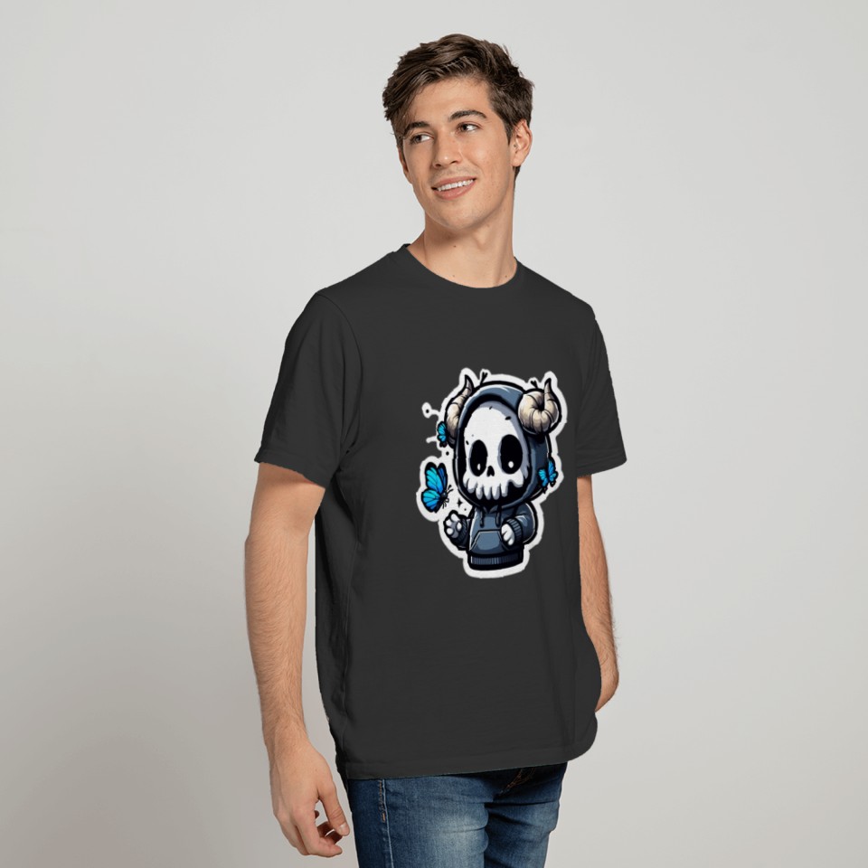 Horned Skull & Blue Butterfly T Shirts