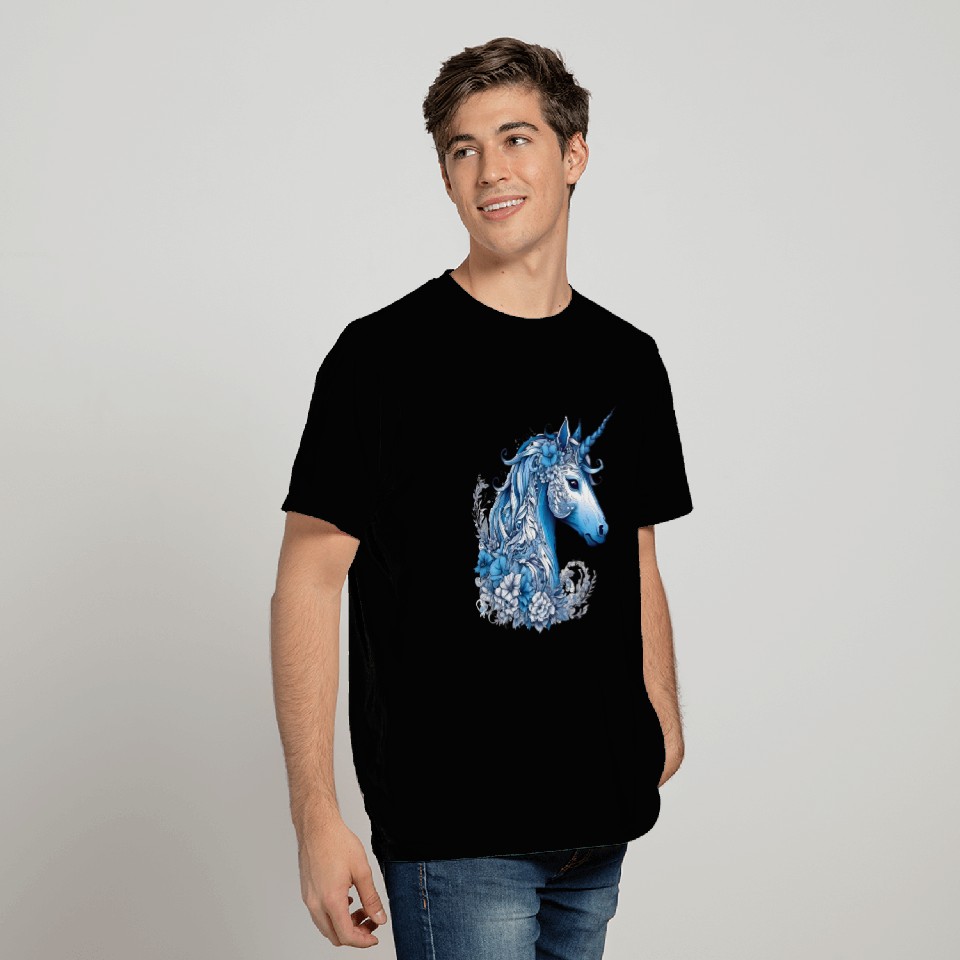 Abstract blue unicorn T Shirts