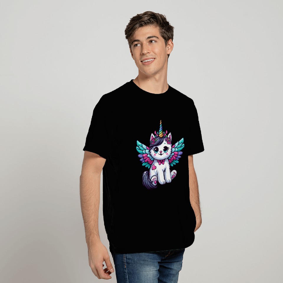 Lavender Unicorn Cat with Sparkles T Shirts
