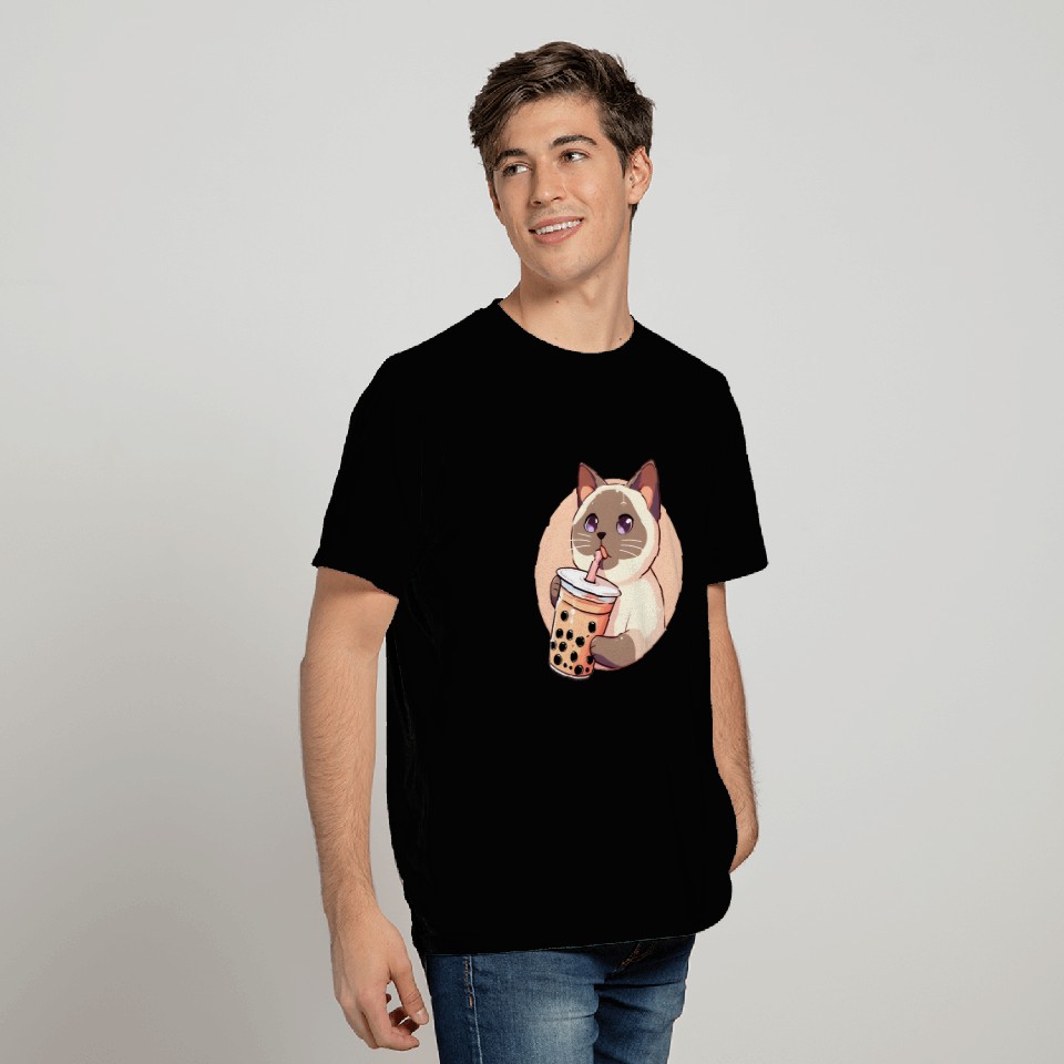 Siamese cat having bubble tea T Shirts