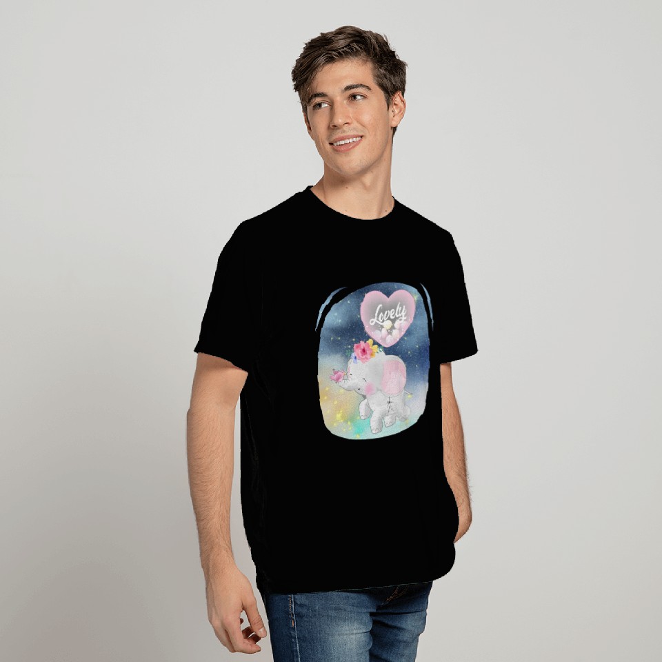 Lovely Elephant And Bird Walking Up Using Balloon T Shirts