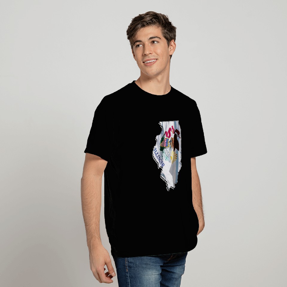 Illinois State Flag in Illinois State Map T Shirts
