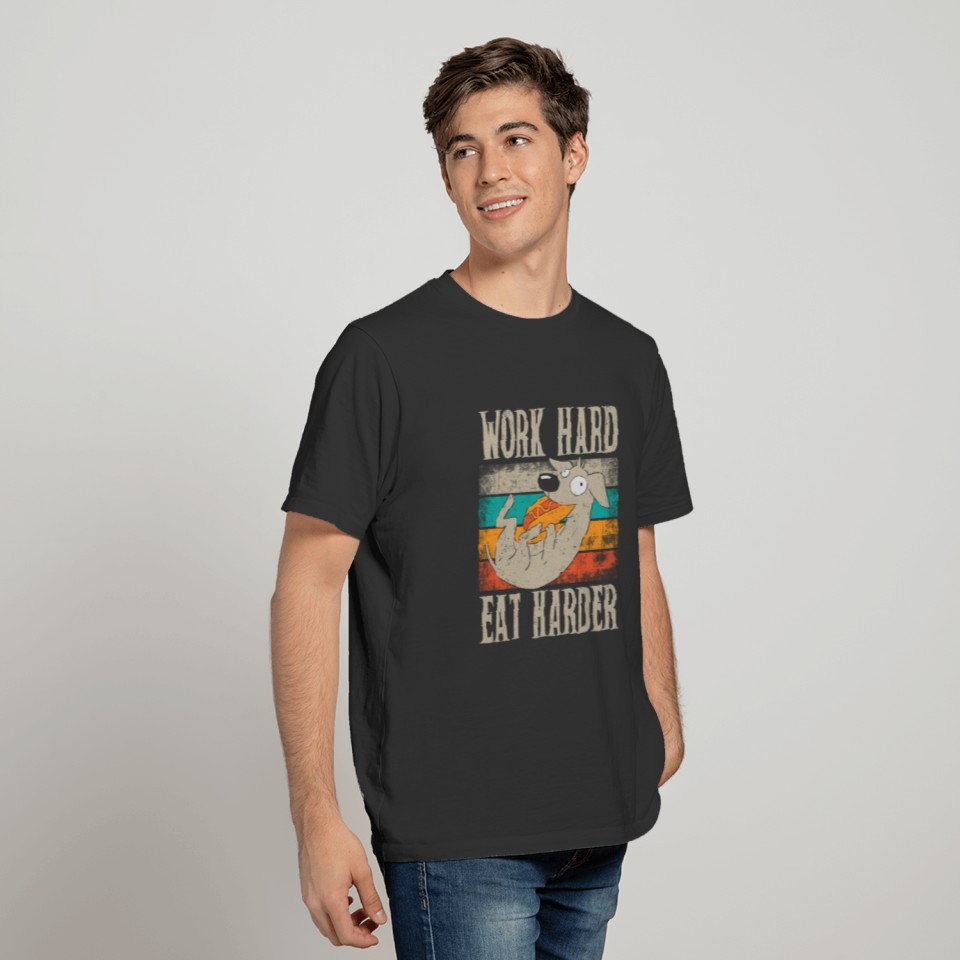 Hot Dog Adult Retro Work Hard Eat T Shirts