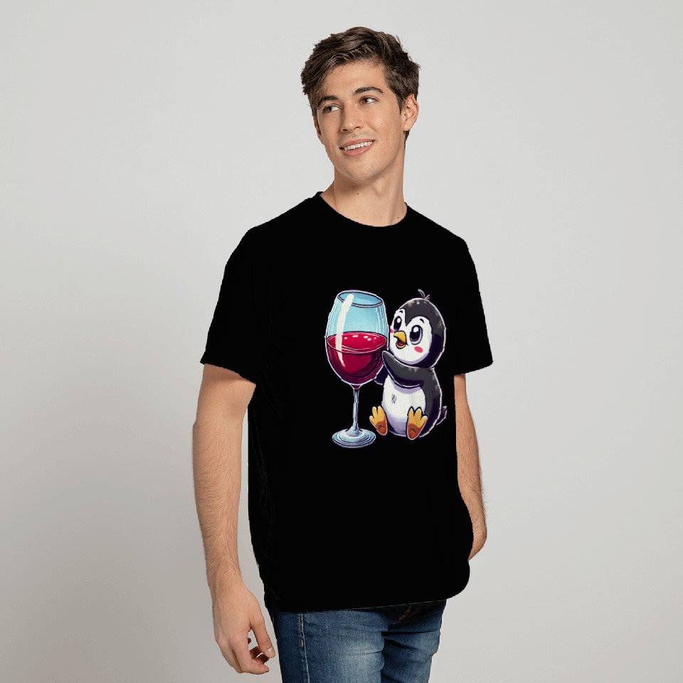 Cute Penguin Red Wine Critic Cartoon T Shirts
