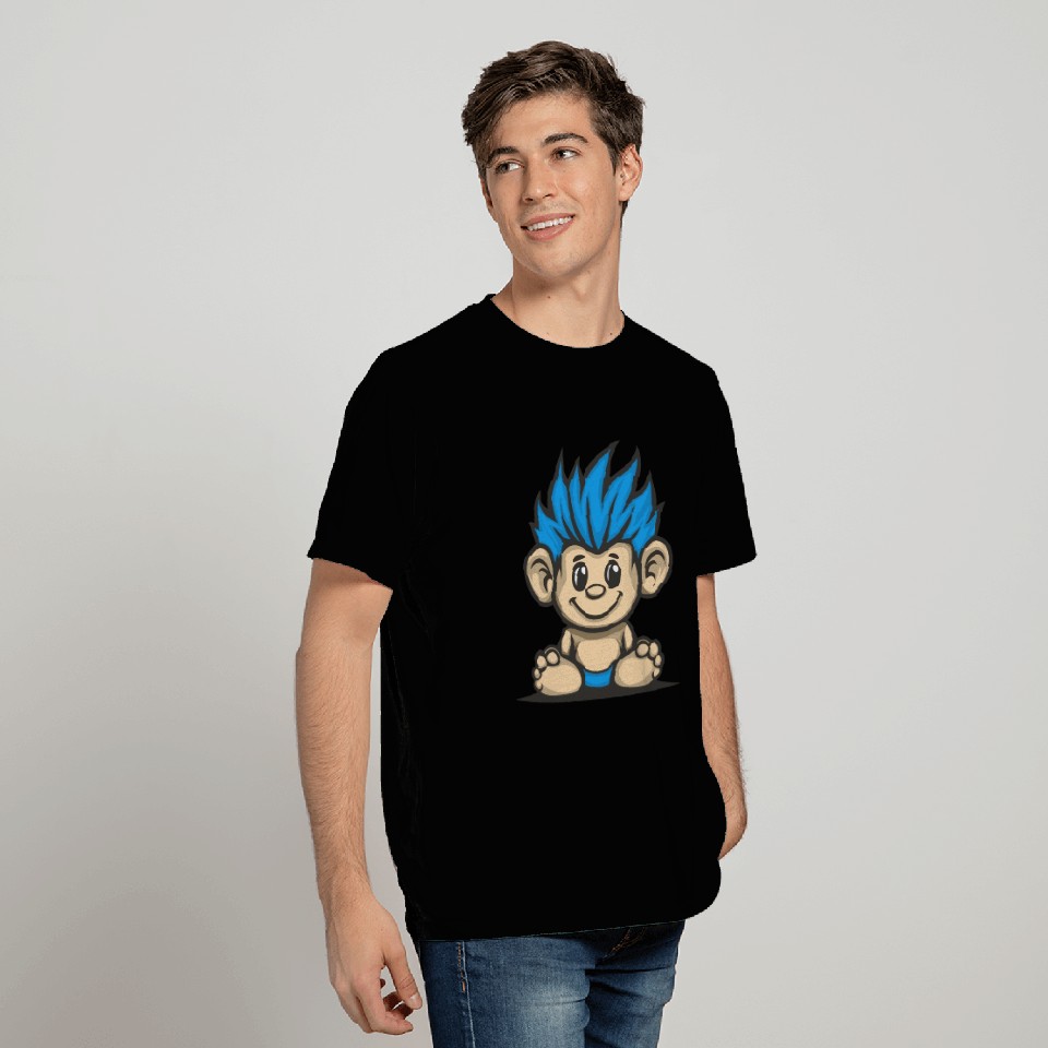 Blue Haired Cute Chibi Monkey T Shirts