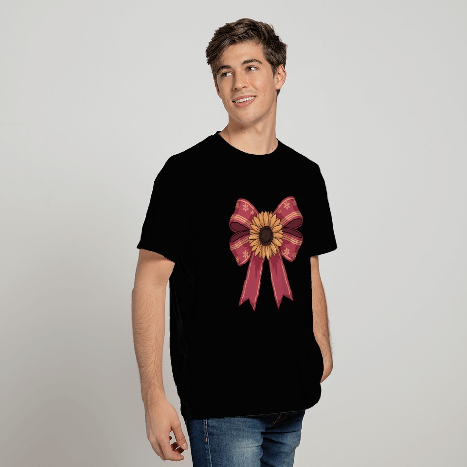 Sunflower on Red Bow With Snowflakes T Shirts