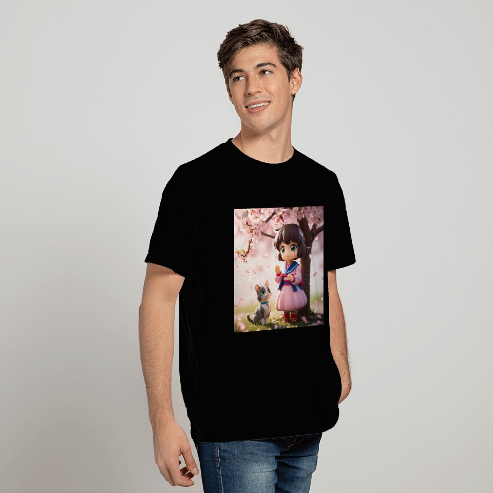 An anime character with a cute cat T Shirts