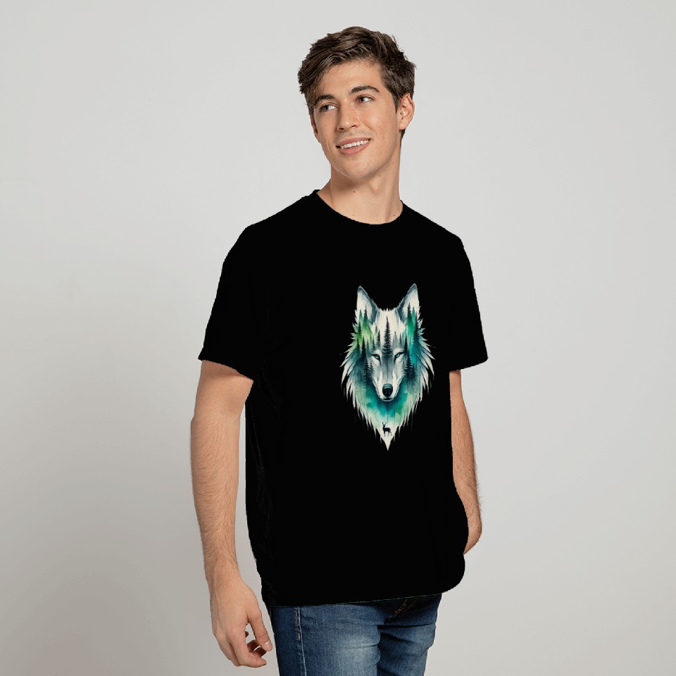 Majestic Wolf with Nature Elements Design T Shirts