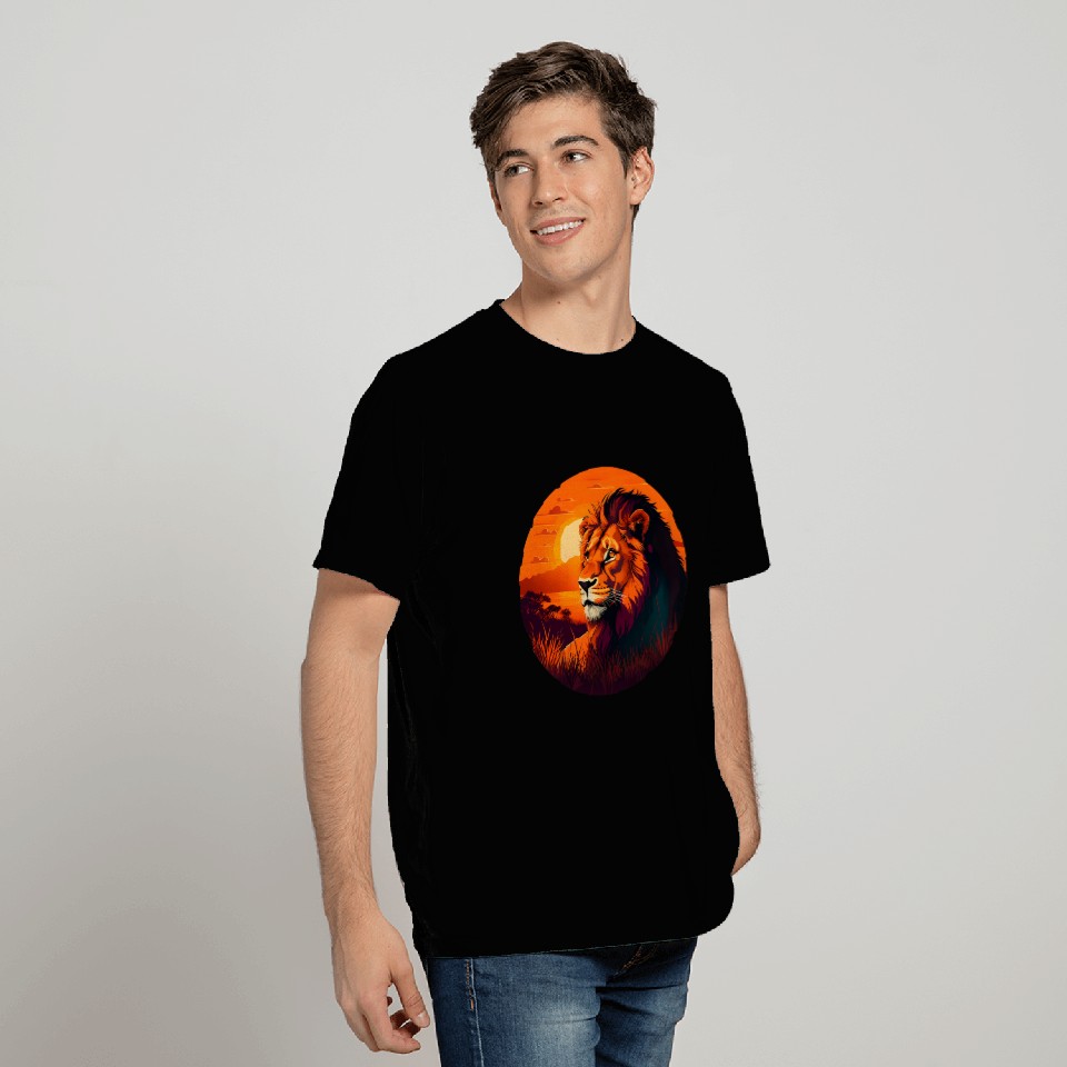 Sunrise Sleeping Lion in Grass Design. T Shirts