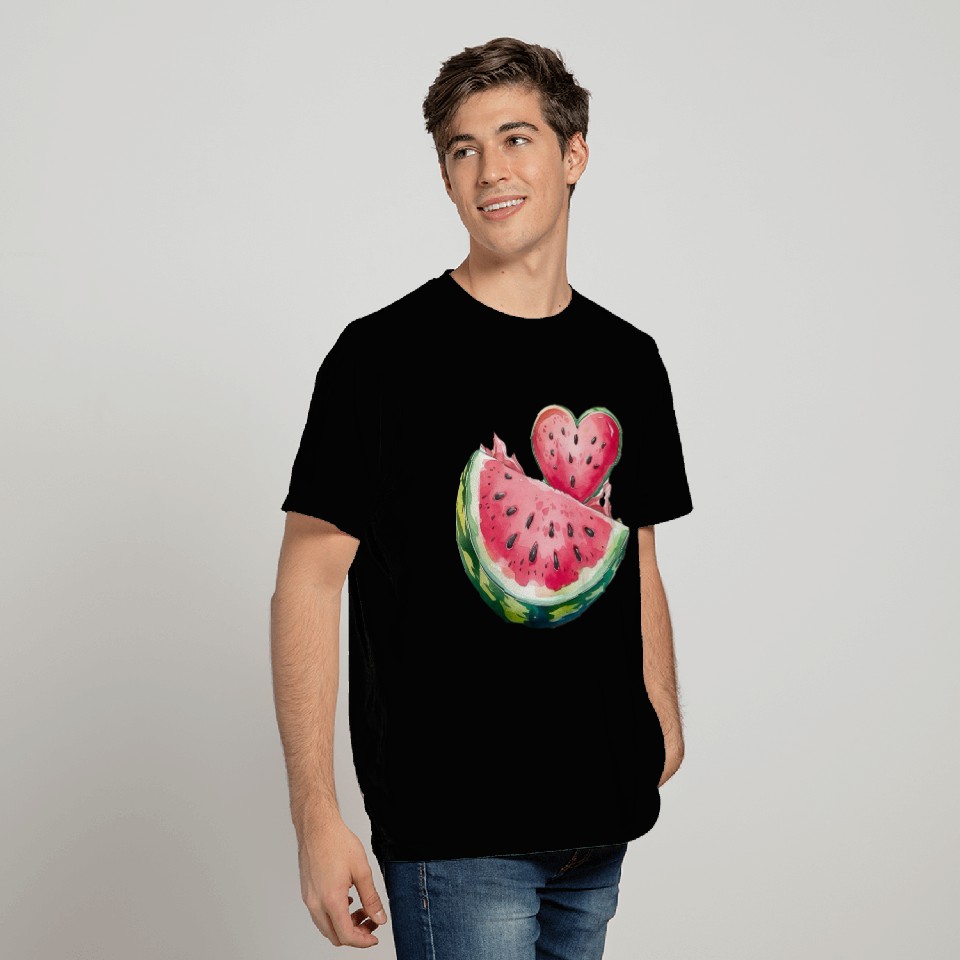 Watermelon Heart Fruit Illustration T Shirts