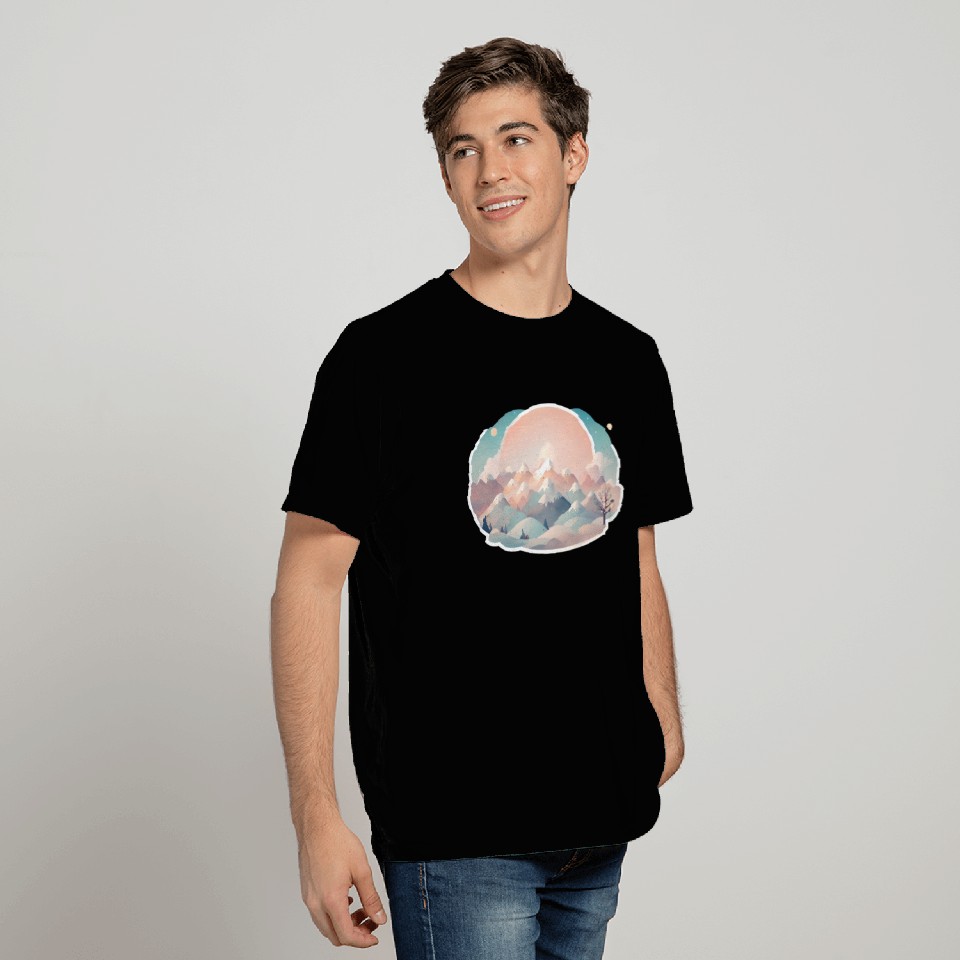 Serene Mountain Range with Sunrise T Shirts