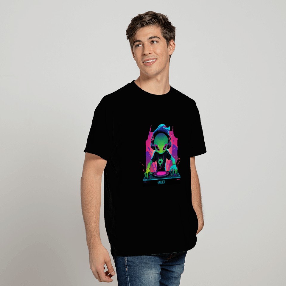 A cute chibi-style alien dark DJ T Shirts