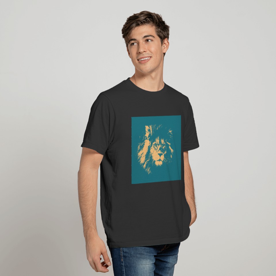 Cool Strong Lion Looking For Pray Blue Orange T Shirts