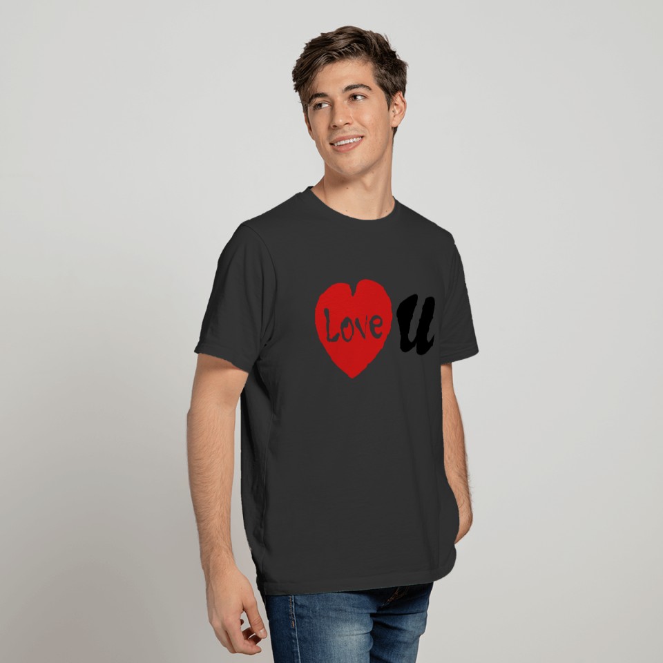Love U txt red heart T-shirt