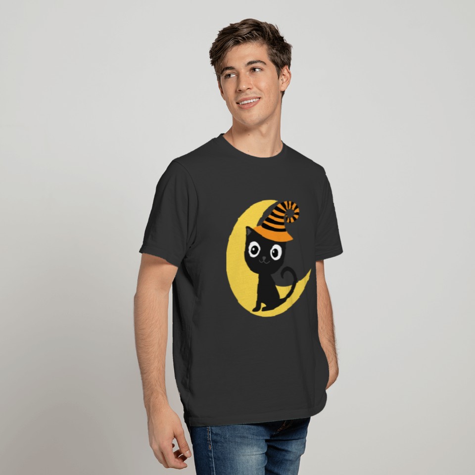 Halloween Black Cat and Moon T-shirt