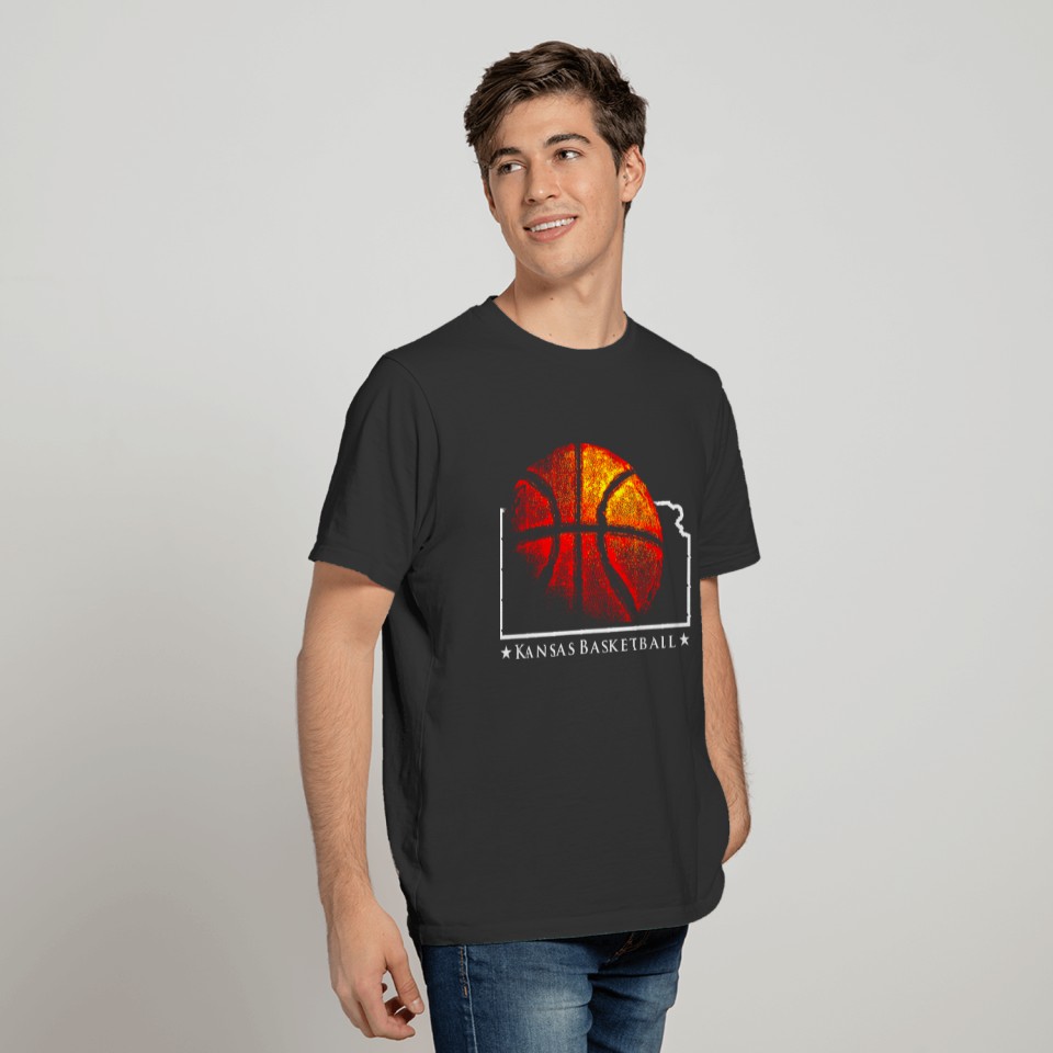 kansas basketball rising with kansas map T-shirt