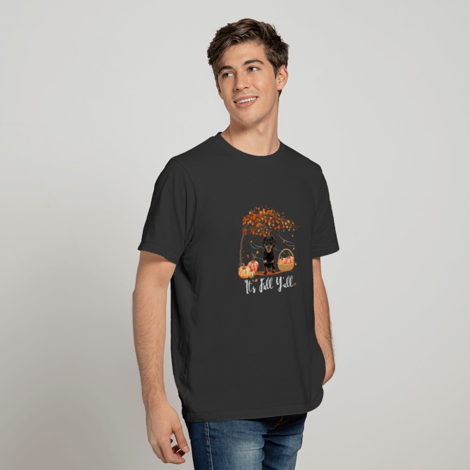 Its Fall Y'all Dachshund Dog Pumpkin Leaf Funny Fa T-shirt