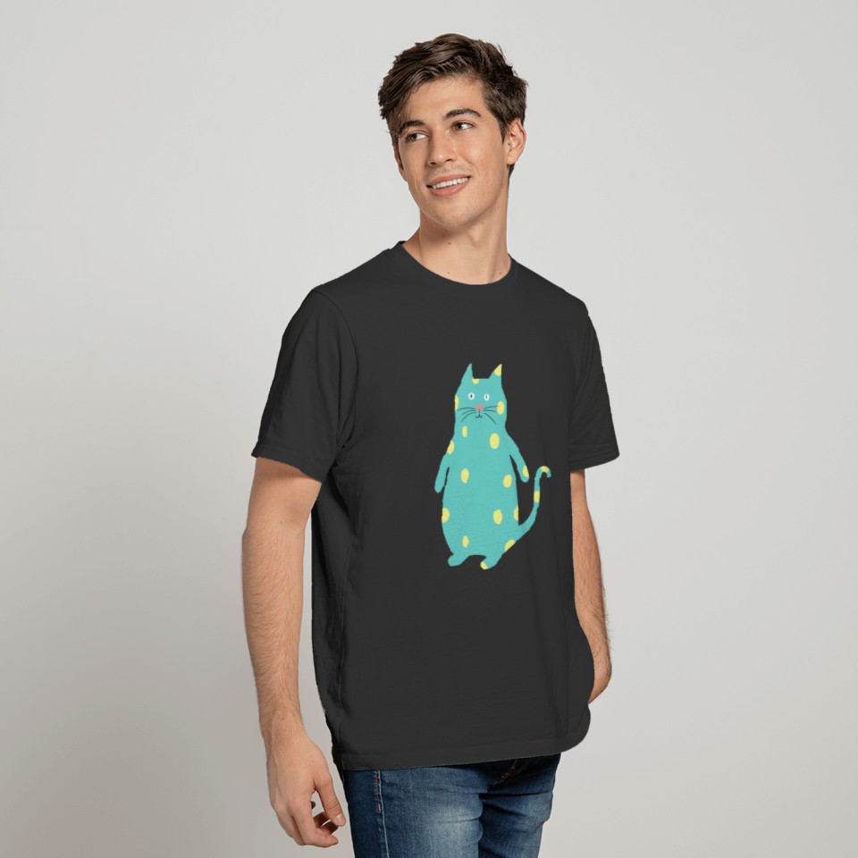 Cute Turquoise Spotted Cute Cat T-shirt