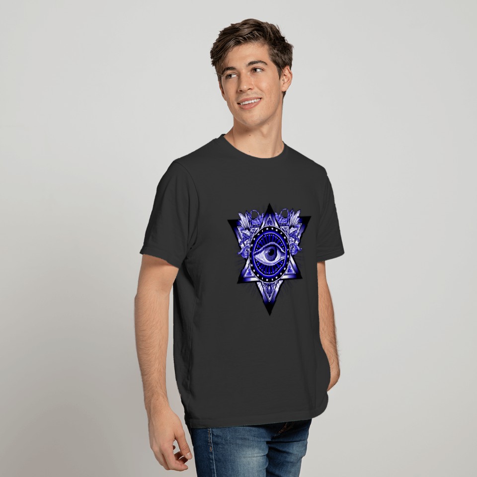 Men's Basic Dark  Blue Illuminati Eye T-shirt
