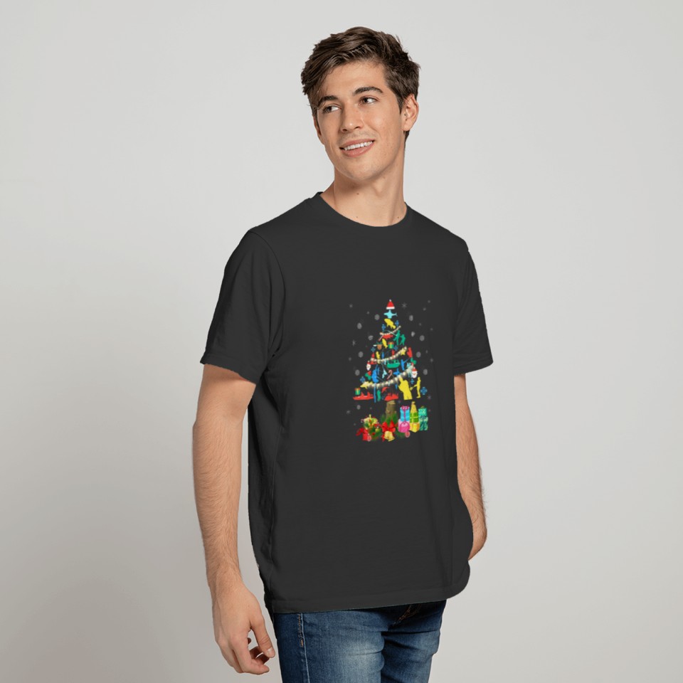 Fishing Christmas Pine Tree Fishing Xmas Pajama Fi T-shirt