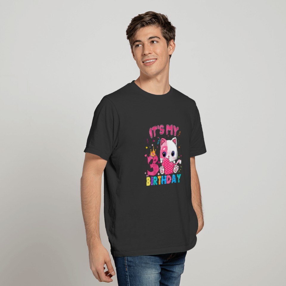 Kids 3 Years Old 3Rd Birthday Cat Girls Awesome Si T-shirt