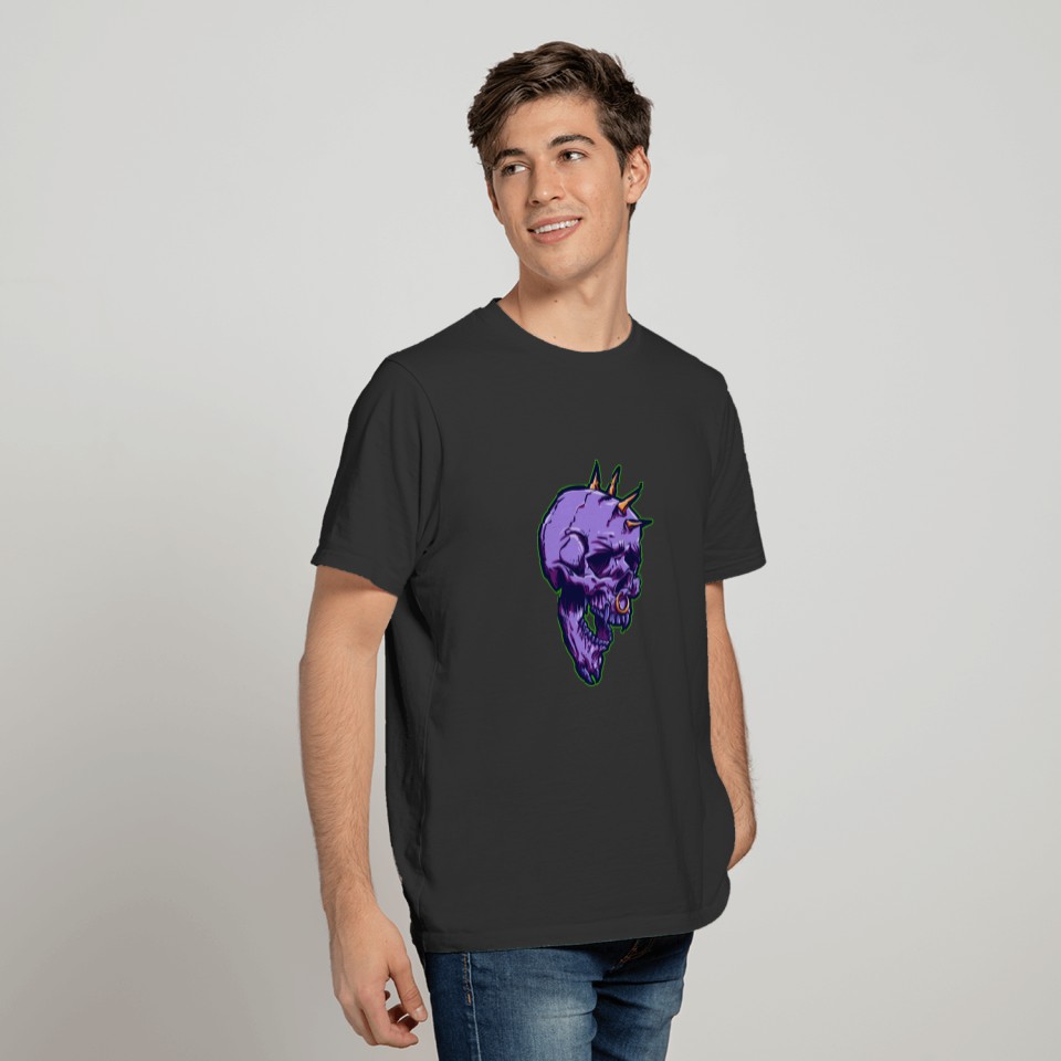 Purple skull with thorns on the head T-shirt