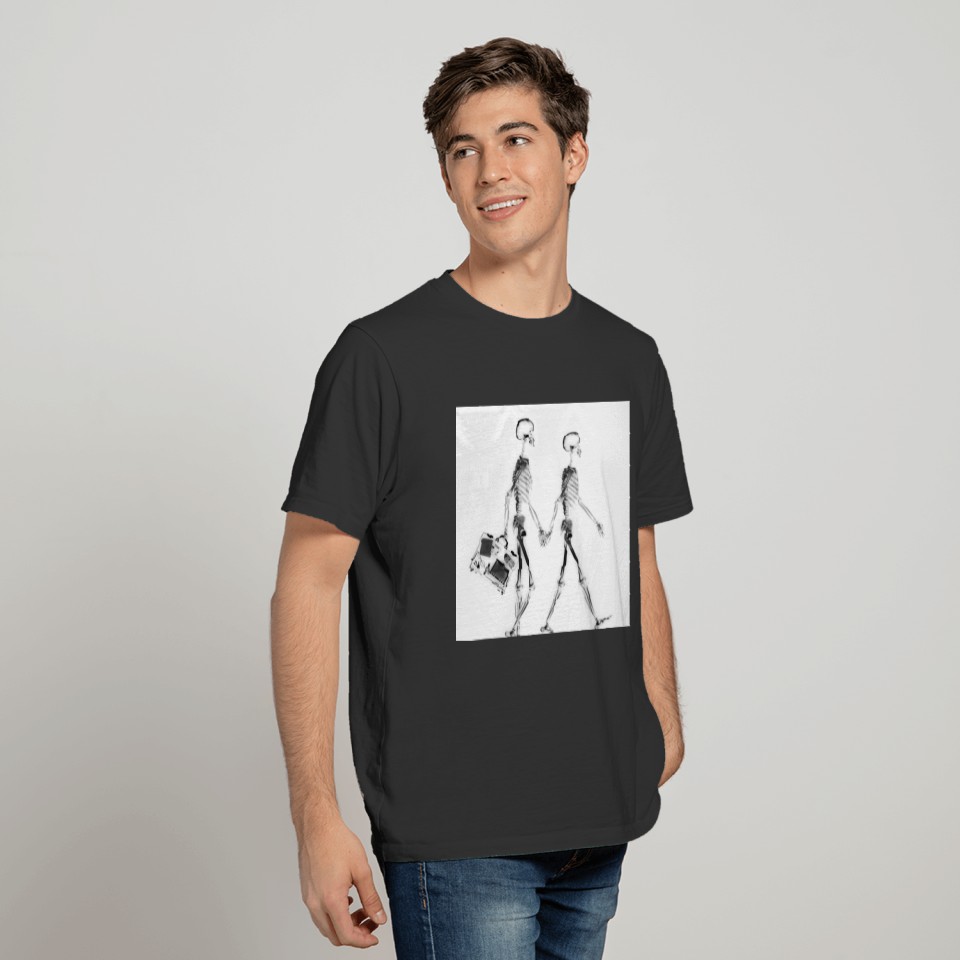 X-Ray Skeleton Tourist Couple B&W T-shirt
