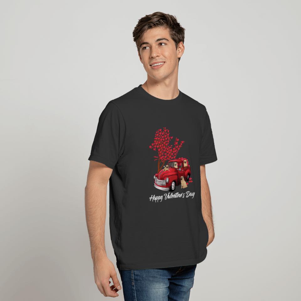 Red Truck Happy Valentines Day Pug dog lover heart T-shirt